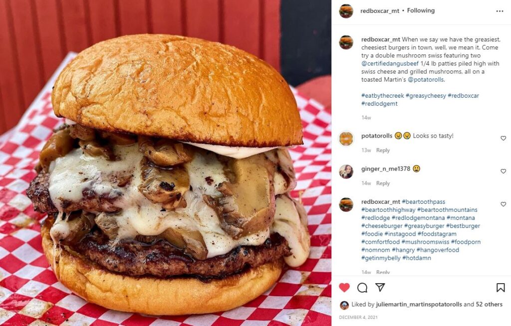 Double Mushroom Swiss Burger from @RedBoxCar_MT