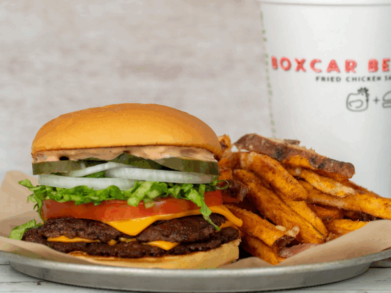 Boxcar Betty's Burger on Martin's 4-Inch Potato Rolls