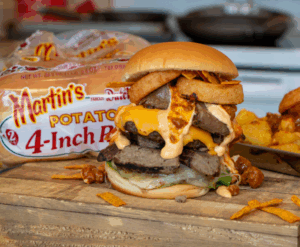 Mega Beef Burger on Martin's 4-Inch Potato Rolls