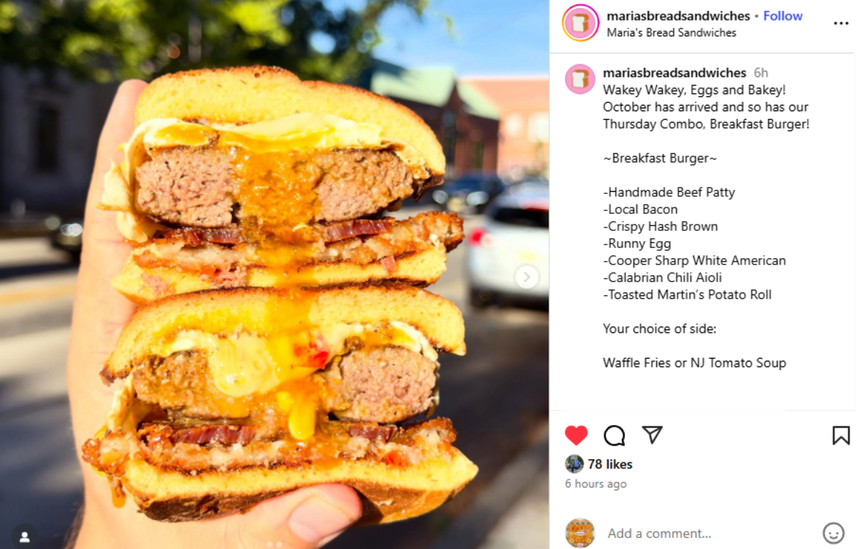 Instagram post from @mariasbreadsandwiches