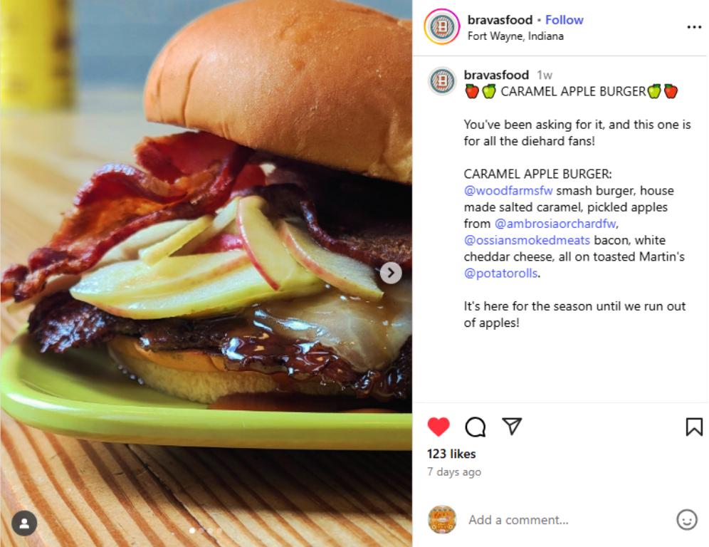 Instagram post from @bravasfood 