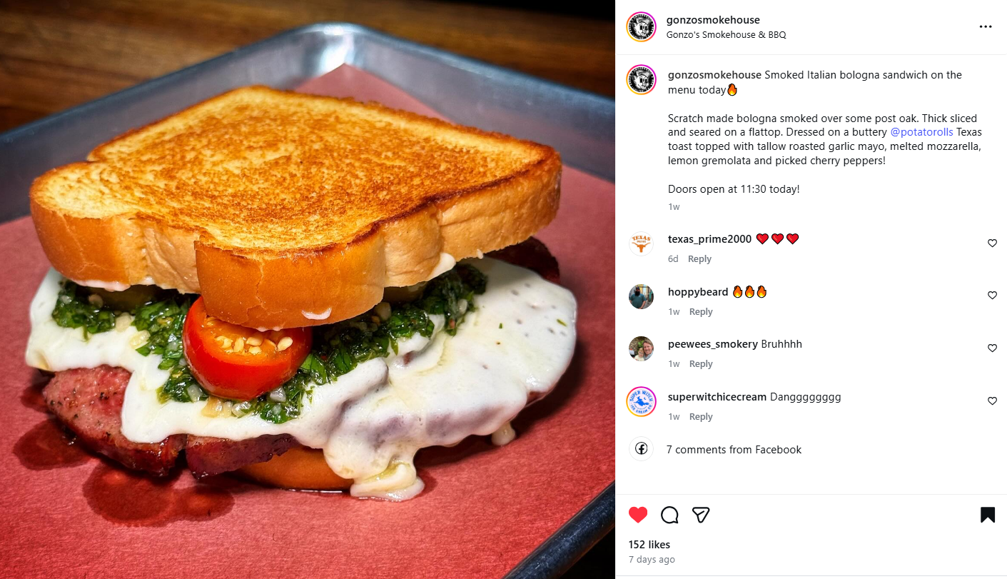 Gonzos Smokehouse Instagram Post