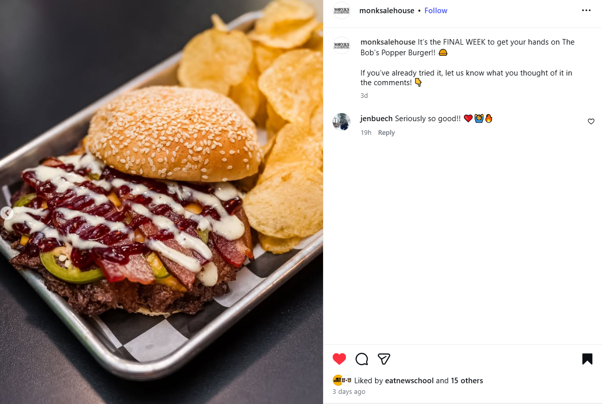 Monks Ale House Instagram Post